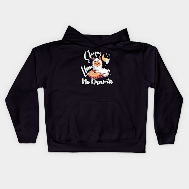 Llama Drama - Sleepy Cute Llama No Drama Kids Hoodie by alcoshirts